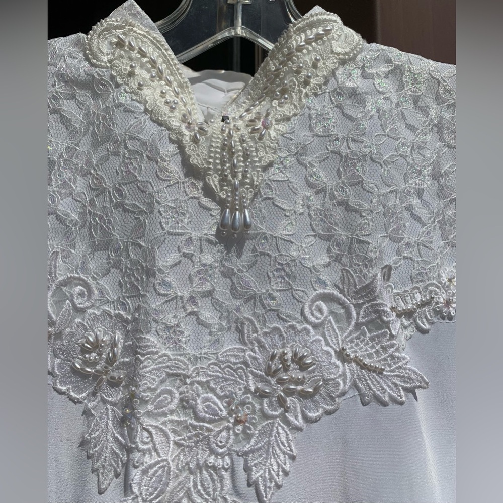Vintage 90s off white beaded lace Victorian blouse - Picture 1 of 10